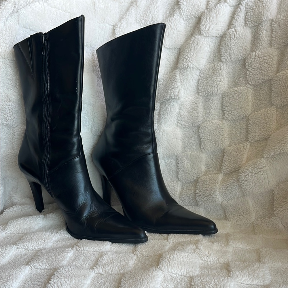 Macy's Black Heeled Boots Sleek Leather Design